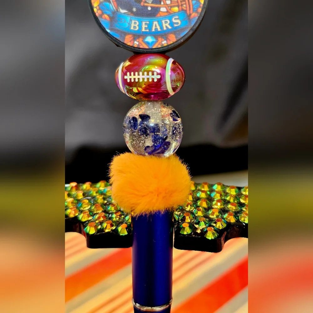 NFL Chicago Bears Sparkly/Blingy Custom Created Super Fan Beaded Pen